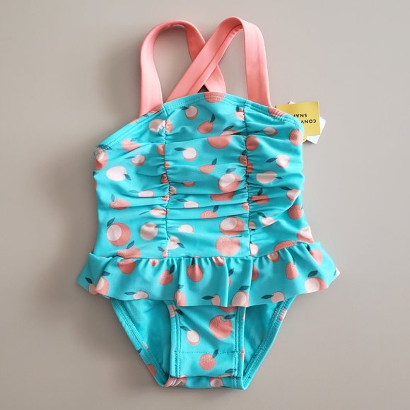Cat & Jack Swim Nwt Cat Jack Baby Girls Onepiece Ruched Peaches Swimsuit 3 6 Mon Poshmark